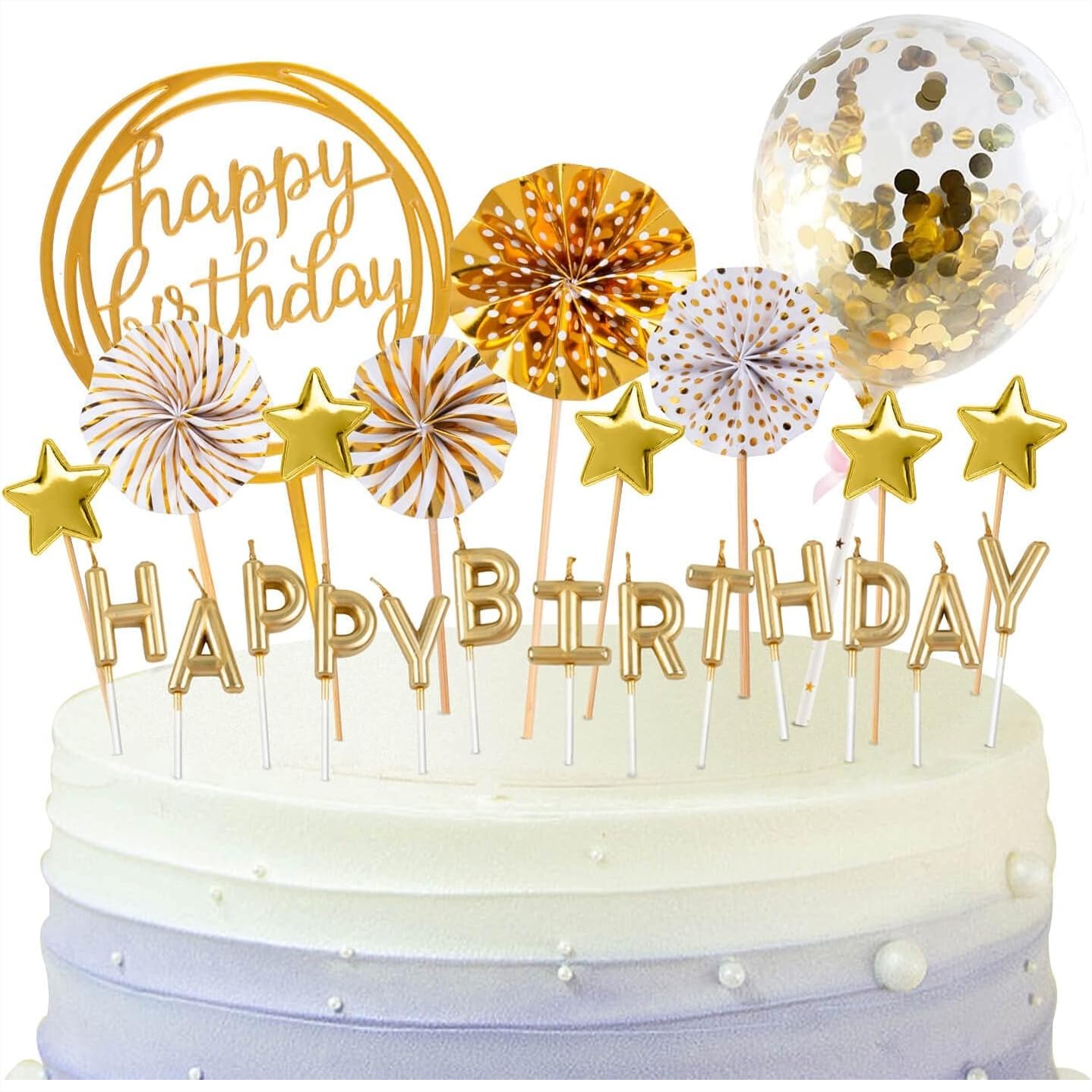 Confetti Balloon Set - Set di Candeline Dorate per Compleanno